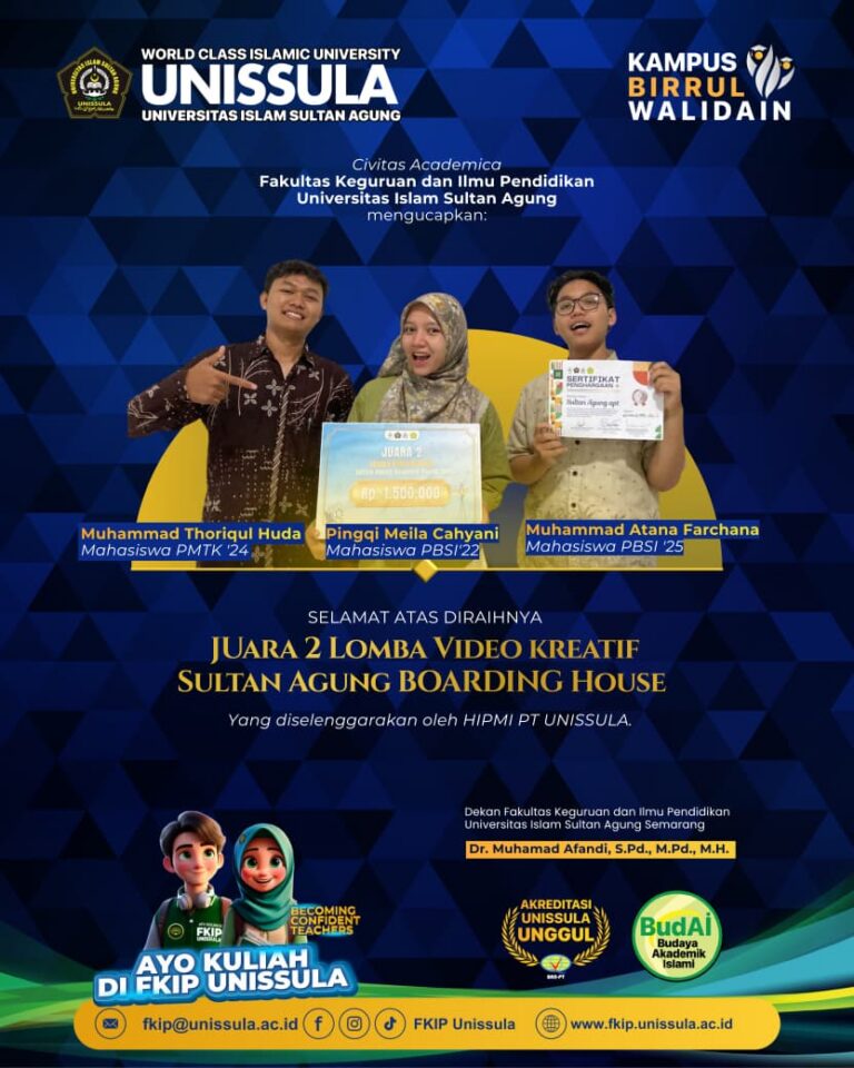 Mahasiswa FKIP Unissula Raih Juara 2 Lomba Video Kreatif Sultan Agung Boarding House